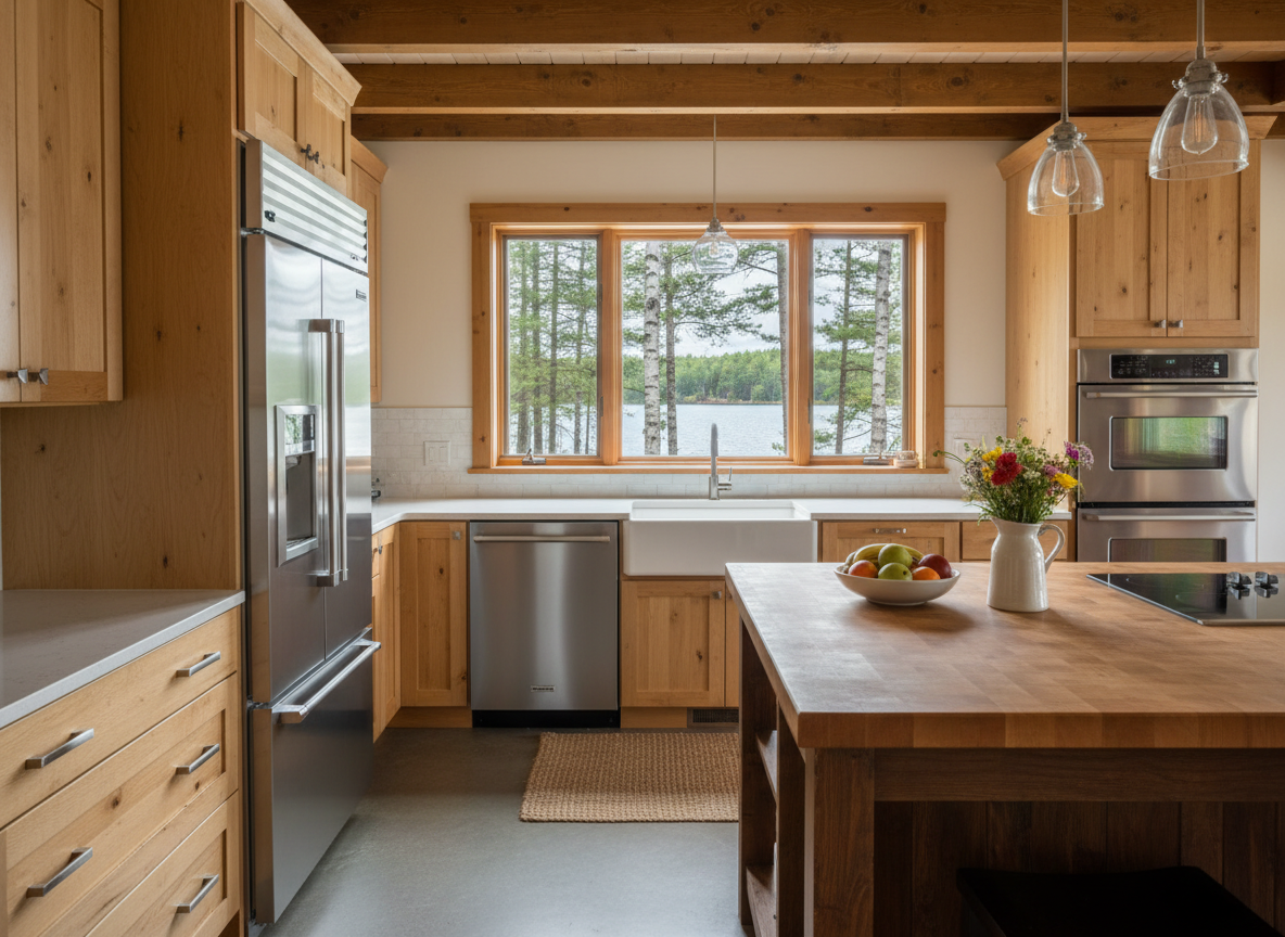 Clean kitchen and bathroom in a Brainerd Lakes cabin
