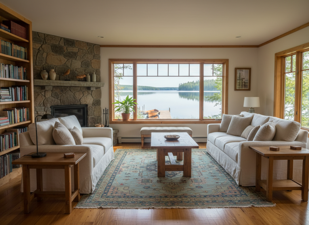 Dusted surfaces and tidy room in a lake home