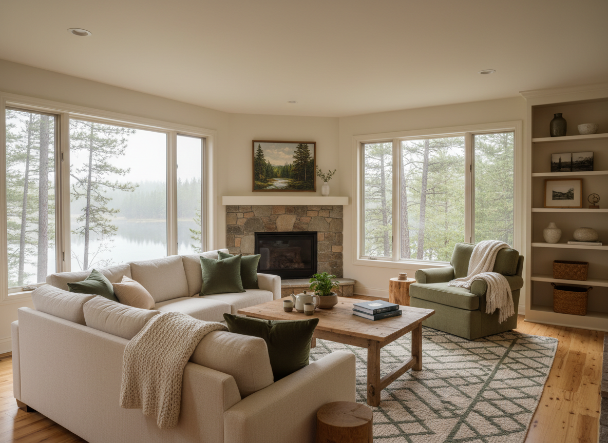 Peaceful organized living area in a Northwoods home