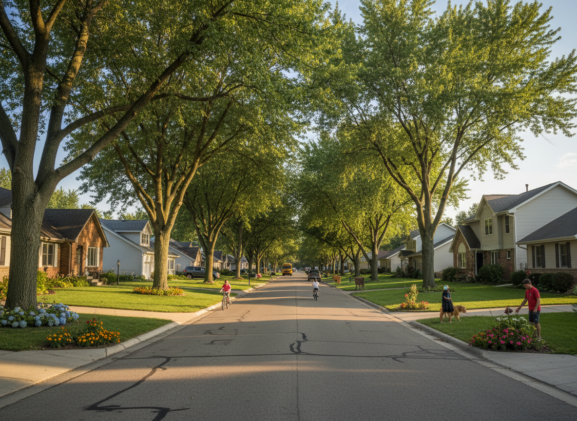 Tree-lined suburban neighborhood in Baxter, Minnesota