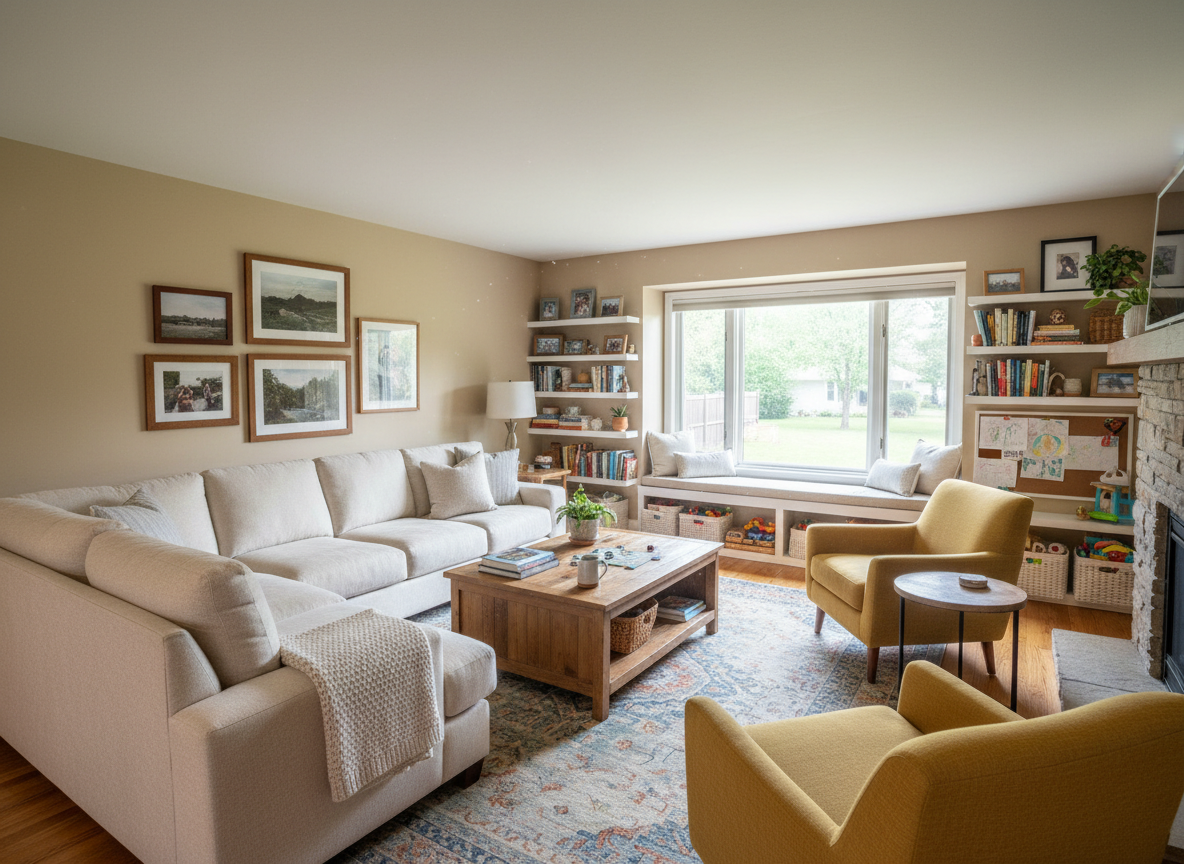 Clean, tidy family living room in a Baxter home